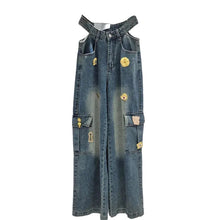 Load image into Gallery viewer, Hollow Out Gold Metal Accent Denim Jeans