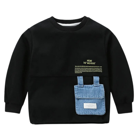 Denim Pocket Blue Patch Sweatshirt-Modern Baby Las Vegas