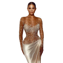 Load image into Gallery viewer, Luxury Satin Crystal Patch Illusion Dress