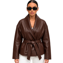 Load image into Gallery viewer, Belted Leather Wrap Jacket