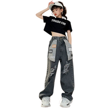 Load image into Gallery viewer, Patch Letter Pocket Ripped Jeans-Modern Baby Las Vegas