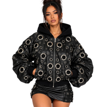 Load image into Gallery viewer, Hollow Out Metal Hole Leather Jacket