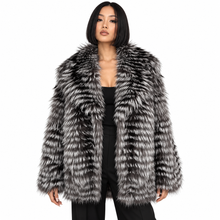 Load image into Gallery viewer, Silver Fox Belted Fur Coat