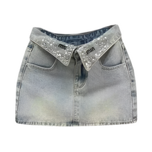 Load image into Gallery viewer, Crystal Folded Denim Skirt-Modern Baby Las Vegas