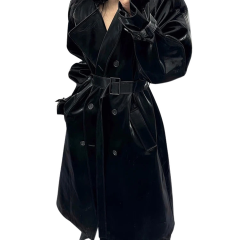 Extra Long Patent Leather Trench Coat-Modern Baby Las Vegas