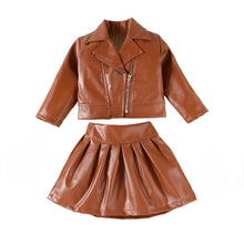 Load image into Gallery viewer, Leather Jacket Pleated Skirt Set