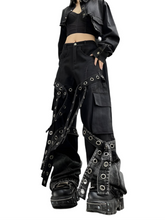 Load image into Gallery viewer, Metal Hole Ribbon Denim Jeans-Modern Baby Las Vegas