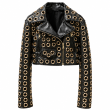 Load image into Gallery viewer, Gold Eyelet Leather Jacket