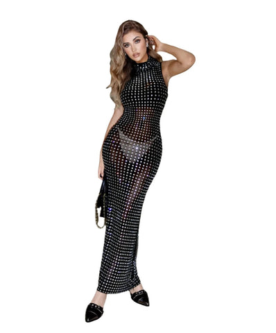 Sleeveless Crystal Turtleneck Dress-Modern Baby Las Vegas
