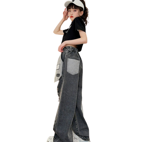 Patch Letter Pocket Ripped Jeans-Modern Baby Las Vegas