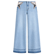 Load image into Gallery viewer, Light Blue Hollow Out Crystal Star Denim Jeans
