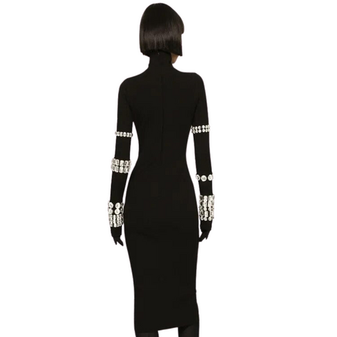 Black Crystal Midi Party Dress-Modern Baby Las Vegas