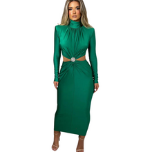 Load image into Gallery viewer, Hollow Out Ruched Turtleneck Dress-Modern Baby Las Vegas