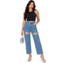 Load image into Gallery viewer, Crystal Hollow Out Denim Jeans