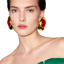 Load image into Gallery viewer, Gold Geo Colored Round Earrings