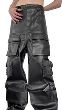 Load image into Gallery viewer, Black Leather Straight Cargo Pants-Modern Baby Las Vegas