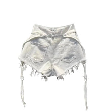 Load image into Gallery viewer, White Zipper Buckle Patch Denim Shorts