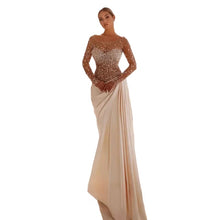 Load image into Gallery viewer, Luxury Satin Crystal Patch Illusion Dress