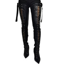 Load image into Gallery viewer, Lace Up Leather Thigh High Boots