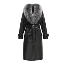 Load image into Gallery viewer, Black Grey Fur Collar Leather Jacket