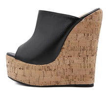 Load image into Gallery viewer, Black Leather Platform Wedge Sandals-Modern Baby Las Vegas