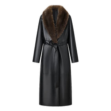 Load image into Gallery viewer, Long Leather Fur Collar Coat