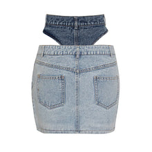 Load image into Gallery viewer, Hollow Out Patch Zipper Denim Skirt