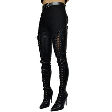 Load image into Gallery viewer, Lace Up Leather Thigh High Boots