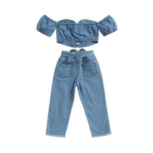 Load image into Gallery viewer, Distressed Lace Up Denim Set