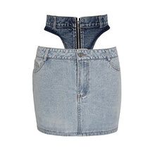Load image into Gallery viewer, Hollow Out Patch Zipper Denim Skirt