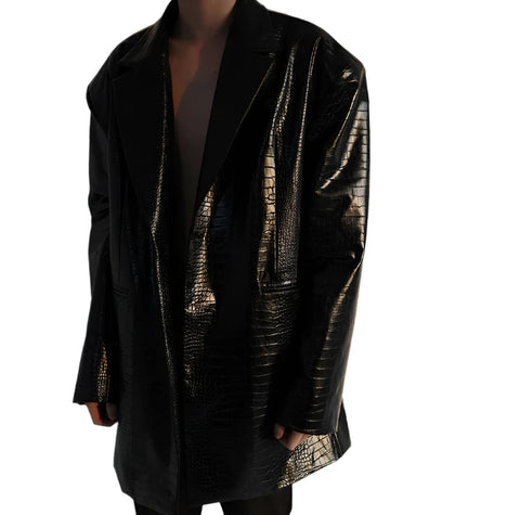 Croc Print Shiny Leather Jacket-Modern Baby Las Vegas