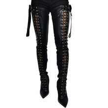 Load image into Gallery viewer, Lace Up Leather Thigh High Boots