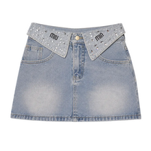 Load image into Gallery viewer, Crystal Folded Denim Skirt