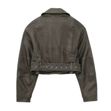 Load image into Gallery viewer, Leather Crop Motorcycle Jacket-Modern Baby Las Vegas