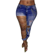 Load image into Gallery viewer, Ripped Metal Chain Denim Jeans-Modern Baby Las Vegas