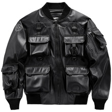 Load image into Gallery viewer, Leather Multi-Pocket Motorcycle Jacket-Modern Baby Las Vegas