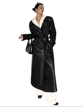 Load image into Gallery viewer, Padded Shoulder Leather Trench Coat-Modern Baby Las Vegas