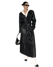 Load image into Gallery viewer, Padded Shoulder Leather Trench Coat-Modern Baby Las Vegas