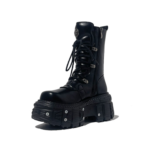 Metal Sole Chunky Heel Buckle Boots-Modern Baby Las Vegas