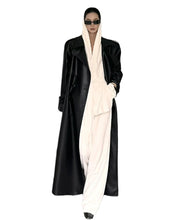 Load image into Gallery viewer, Padded Shoulder Leather Trench Coat-Modern Baby Las Vegas
