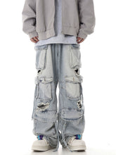 Load image into Gallery viewer, Ripped Heavy Washed Multi-Pocket Denim Jeans-Modern Baby Las Vegas