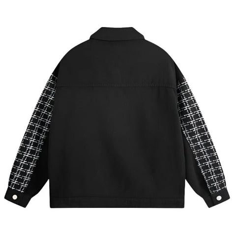 Plaid Textured Denim Jacket-Modern Baby Las Vegas
