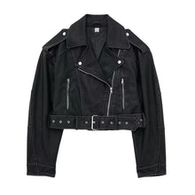 Load image into Gallery viewer, Leather Crop Motorcycle Jacket-Modern Baby Las Vegas