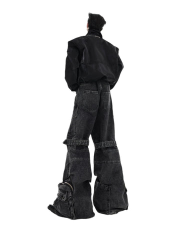 Dark Grey Strap Denim Jeans-Modern Baby Las Vegas