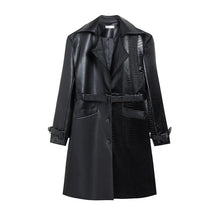 Load image into Gallery viewer, Black Solid Leather Croc Patch Trench Coat-Modern Baby Las Vegas