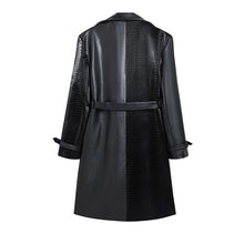 Load image into Gallery viewer, Black Solid Leather Croc Patch Trench Coat-Modern Baby Las Vegas