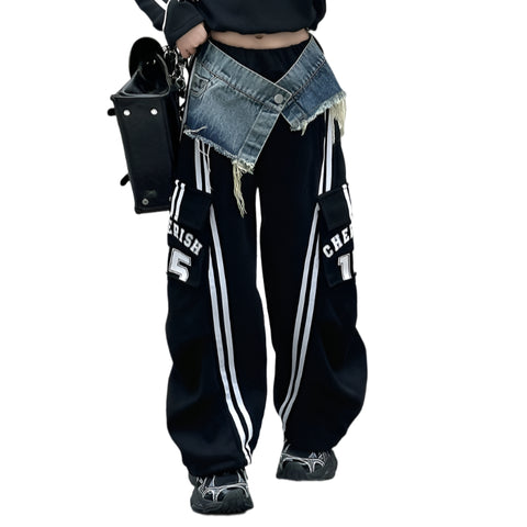 Denim Patch Striped Pants-Modern Baby Las Vegas