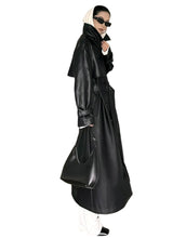 Load image into Gallery viewer, Padded Shoulder Leather Trench Coat-Modern Baby Las Vegas