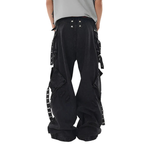 Patch Zipper Wide-Leg Denim Jeans-Modern Baby Las Vegas