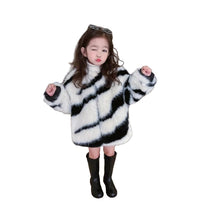 Load image into Gallery viewer, Black And White Zebra Print Fur Coat